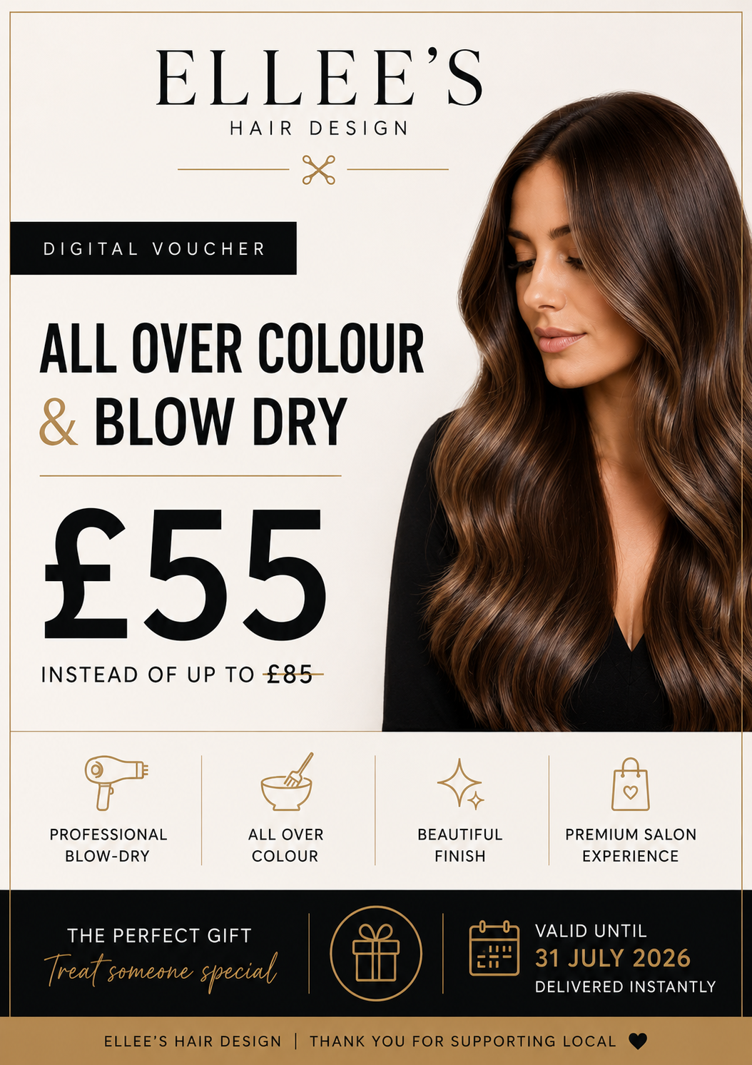 Ellee’s Hair Design £55 all over colour and blow-dry digital voucher