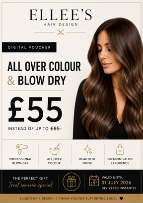 Ellee’s Hair Design £55 all over colour and blow-dry digital voucher